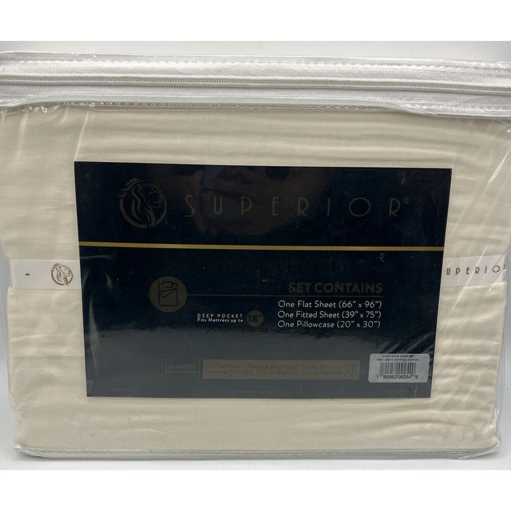 Superior Twin Ivory Sheet Set 300TC Egyptian Cotton Deep Pocket Bedding